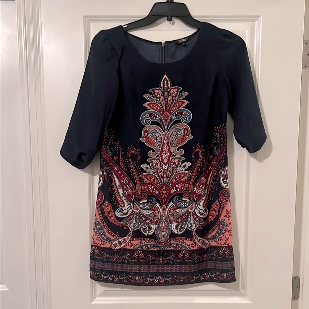 Bebop Size S Elegant Navy and Red Patterned Dress 3/4 sleeve mini dress